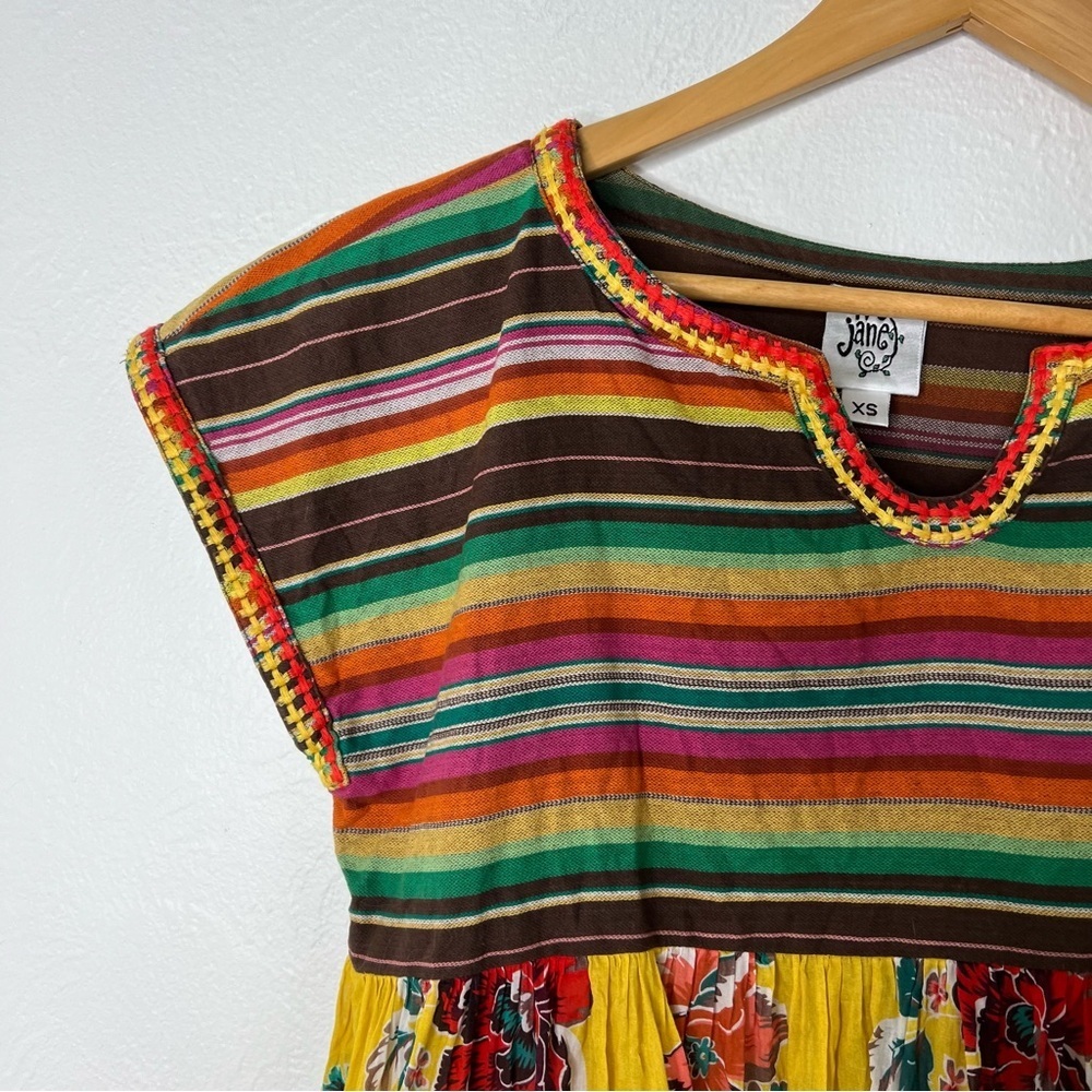 Ivy Jane Boho Tunic Top Striped Floral Print Cotton Peasant Blouse Festival XS - Picture 8 of 12